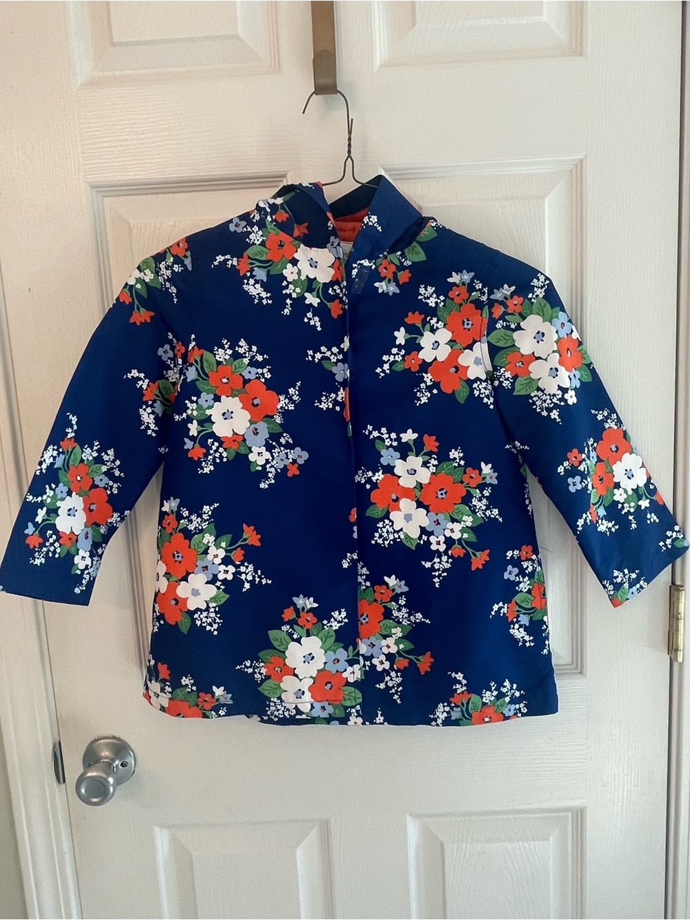 Gymboree Navy Floral Pea Coat with Orange & White Blooms